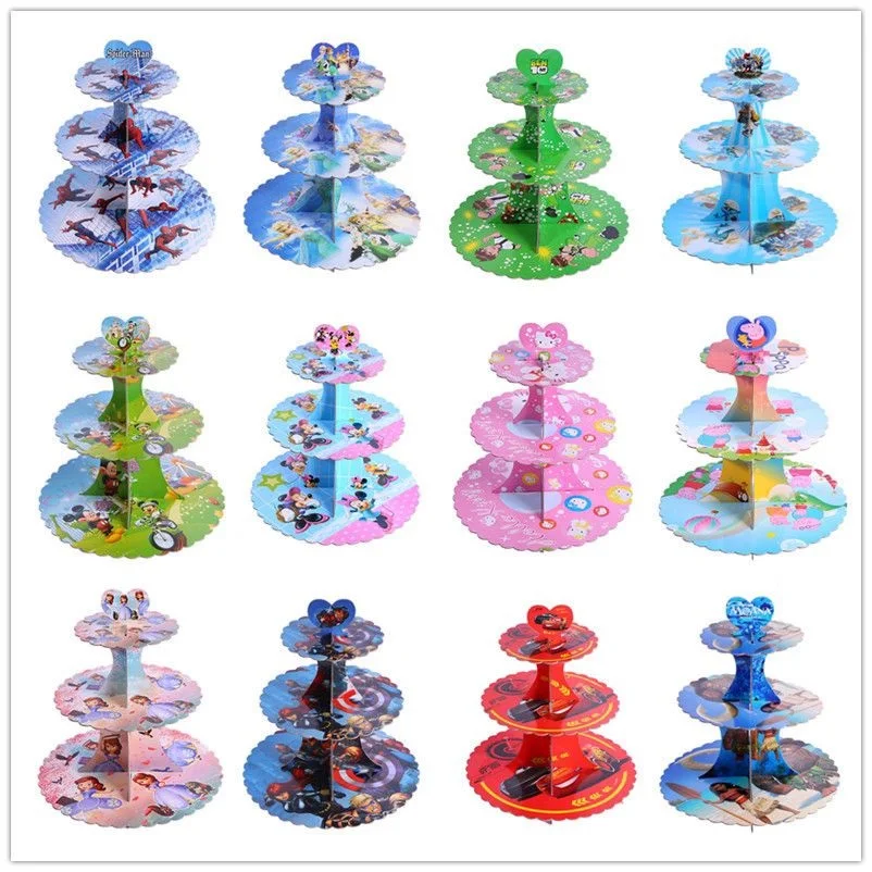 

1set Princess Minnie Mickey Mouse 3 Tier Paper Foldable Cupcake Rack Kids Birthday Party Cake Stand Wedding Party Decoration