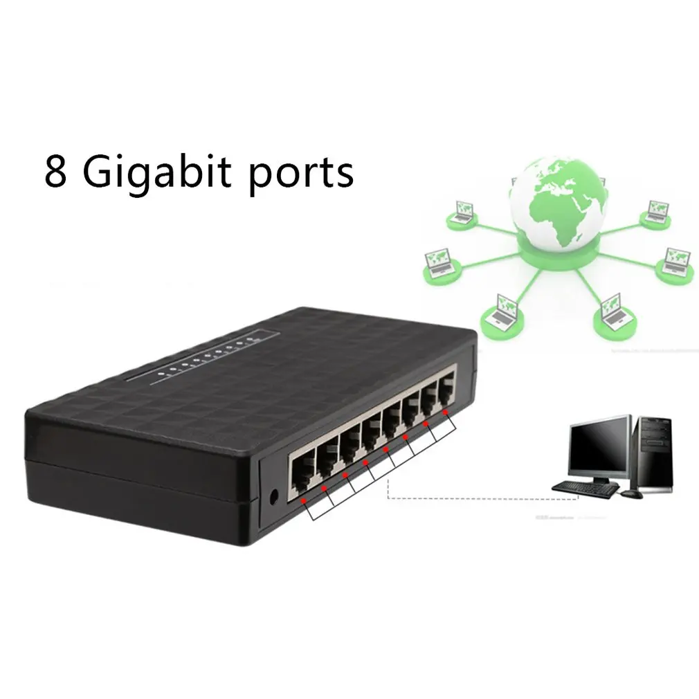 8-Port Wireless Network Switch Gigabit Lan Poe Ethernet Hub Adapter 8-Port Full Gigabit Ethernet Switch EU/US PLUG