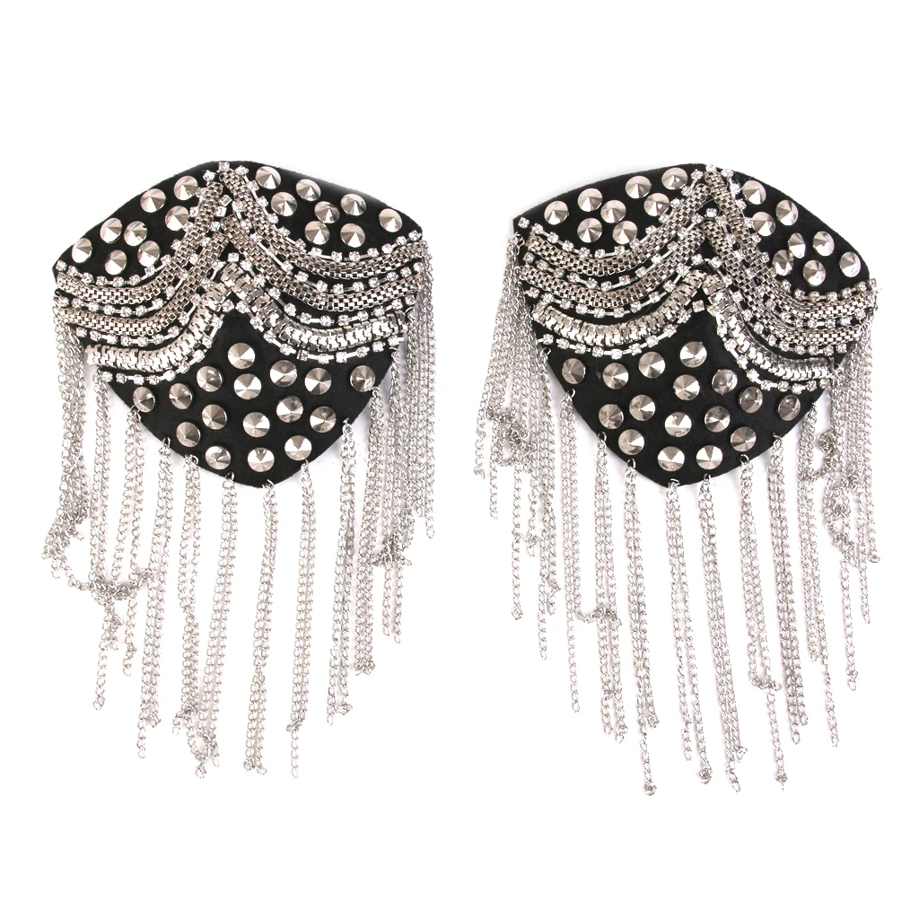 Punk Rock Tassel Chain Rivet Stud Shoulder Pad Array Badge Brooch 1 Pair Punk Rock Tassel Chain Rivet Stud Shoulder Pad Array Badge Brooch 1 Pair