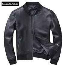 Autumn Genuine Leather Large Size Aviation Flight Pilot Leather Jacket Real Sheepskin Men Bomber Jacket Slim Black Aviator Coats