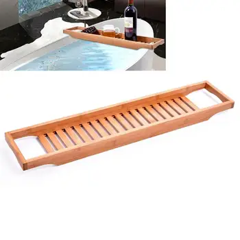 

1Pc Natural Bamboo Wooden Bathtub Caddy Tray with Rails Ideal Shower Organizer Rack for Bathroom 70x14.6x4.5cm
