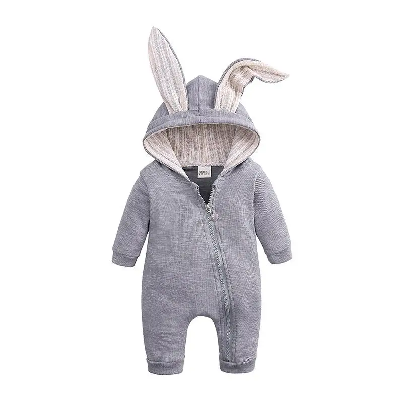 Весенне-осенние комбинезоны для новорожденных; одежда с длинными рукавами и рисунком кролика; хлопковый комбинезон с капюшоном для малышей - Цвет: huitu