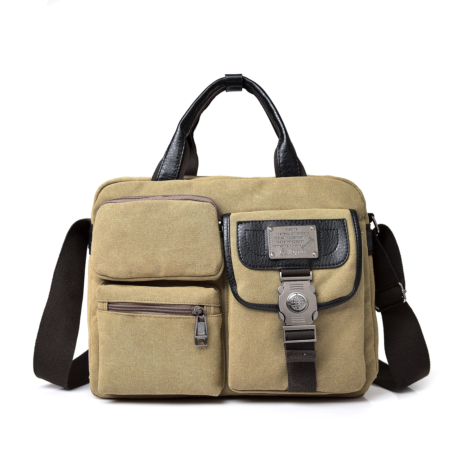 

2020 Men Canvas Bag Leather Briefcase Travel Suitcase Messenger Shoulder Tote Back Handbag Large Casual Business Laptop Pocket