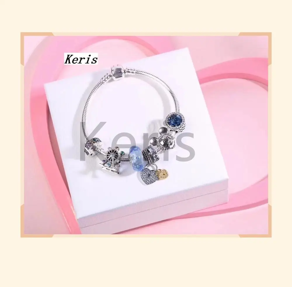 

High Quality Reproduction 1:1 100%925 Pure Silver New Water Glass Beads Heart Print Beads Bracelet Free Of Charge