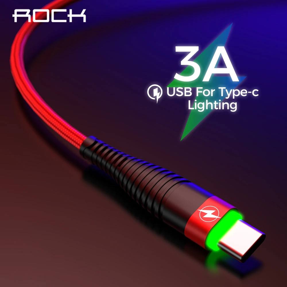 ROCK 3A светодиодный светильник usb type-C кабель для Xiaomi Redmi Note 7 samsung Galaxy huawei P30 Pro Быстрая зарядка usb type-C USB-C кабель