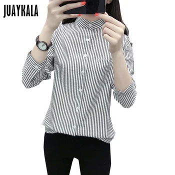

JUAYKALA Spring And Autumn New College Wind Striped Long-sleeved Shirt Women Loose Bottoming Shirt Cotton High Quality Blouse