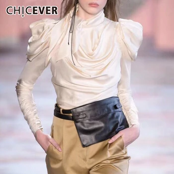 

CHICEVER Satin Women's Shirts Women Puff Long Sleeve Lace Up Big Size Casual Tops Blouse Female Spring Fashion Clothing 2020 New