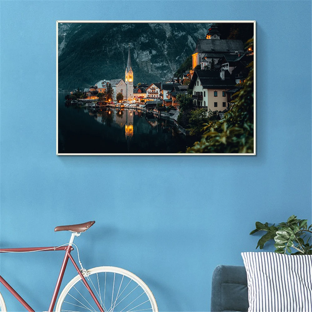 Scandinavian Decor Landscape Canvas Painting Mountain Lake Waterfall Poster Wall Picture for Living Room Bathroom | Дом и сад