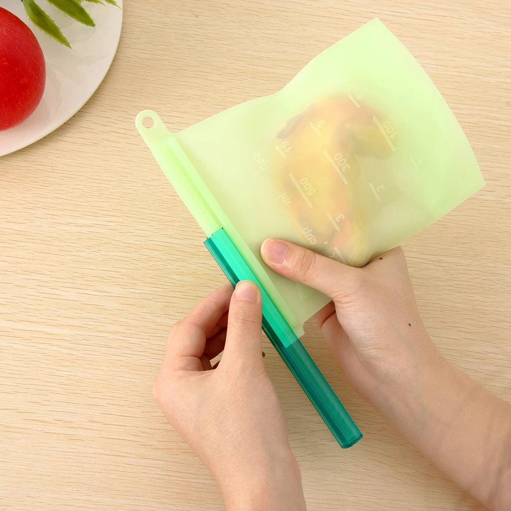 500/1000ml Silicone Vacuum Sealed Food Storage Bag Fruit Meat Milk Containers Kitchen Refrigerator Fresh Bag Ziplock