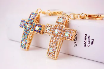 

Fashion Crystal Cross Pendant Keychain Metal Key Rings Gold Rhinestone Crystal Key Chains Accessories Jewelry Gift Wholesale