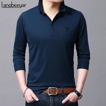 

2020 High Quality New Fashion Brand Polo Shirt Men Logo Designer Plain Turn Down Collar Casual Long Sleeve Tops Mens Clothing