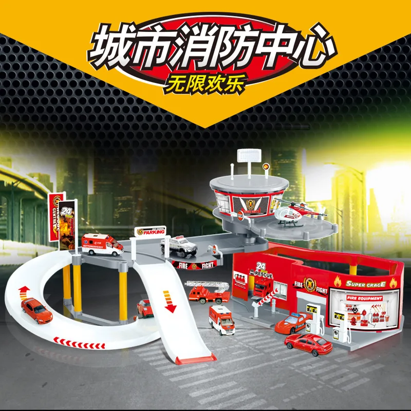 

Children'S Educational Assembled City Firefighting Center Model Parking Lot Base Model Stereo Camera Track Set