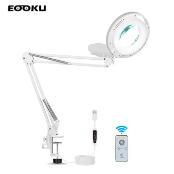 

EOOKU Table Lamp 5X Magnifying Glass LED Desk Light Wireless Remote Control 3-Color Dimmable For Reading/Welding/Beauty