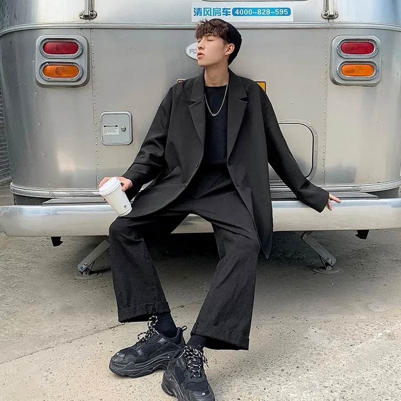 Slouchy Blazers Men Cozy Loose Notched Collar Solid Suits Draped All-match Japan Style Retro Long Sleeve Teens Popular Outwear
