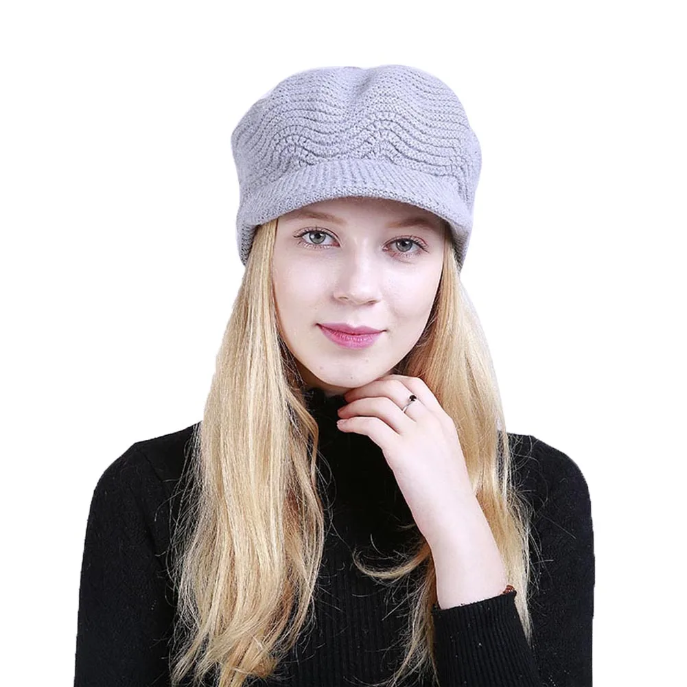 light grey Женские зимние шапки, акриловые шапки с полями, Спортивные Вязаные теплые шапки-OPK - Цвет: light grey