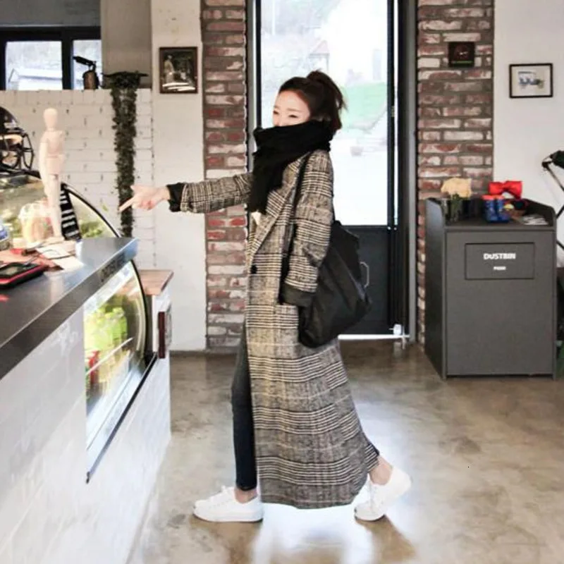 SHENGPALAE Новое модное осенне-зимнее длинное пальто для женщин с отворотом в Корейском стиле свободного покроя Abrigos Mujer Invierno FT920