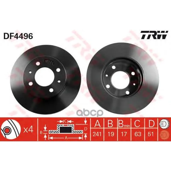 Диск Тормозной Передн Hyundai: Accent 00-, Accent Седан 00-, Accent Седан 95-00 TRW/Lucas арт. DF4496