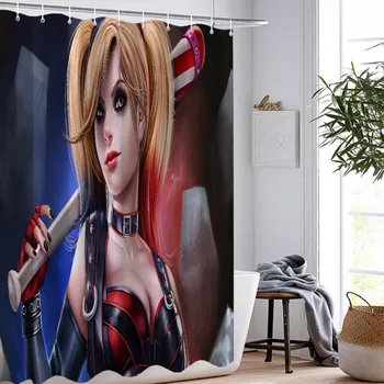 

4 Pieces Shower Curtain Clown Girl Task Force X Curtains The Joker The Film Bath Sets 3D Printing Comic Cartoon Shower Curtain