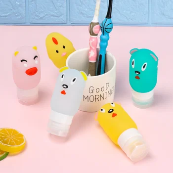 

3pc Cute Color Silicone Refillable Bottle Chicken/Dog/Pig Shampoo Cosmetic Storage Squeeze Cartoon Animal Shape Empty Container