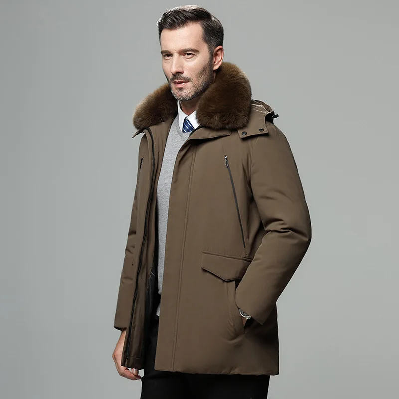 Мужская одежда среднего возраста куртка мужская стиль теплый пуховик средней длины толстая зимняя одежда Daddy - Цвет: Коричневый