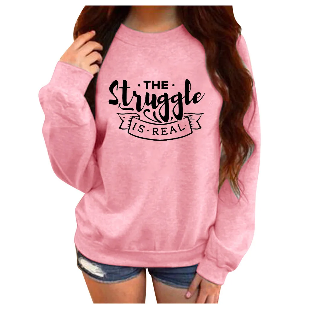 Pink Autumn Women Oversize Sweatshirt Winter Letter Printing O Neck Long Sleeve Pullover Sweatshirt Ladies Hoodie Sudadera Mujer - Цвет: Pink