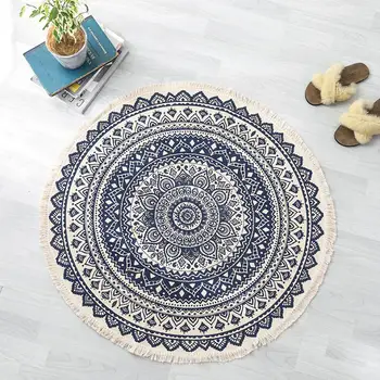 

Cotton Hand Woven Area Rug Modern Bohemian Style Small Area Rug Washable Reversible Decorative Non-slip Round Rug for Floor #4O