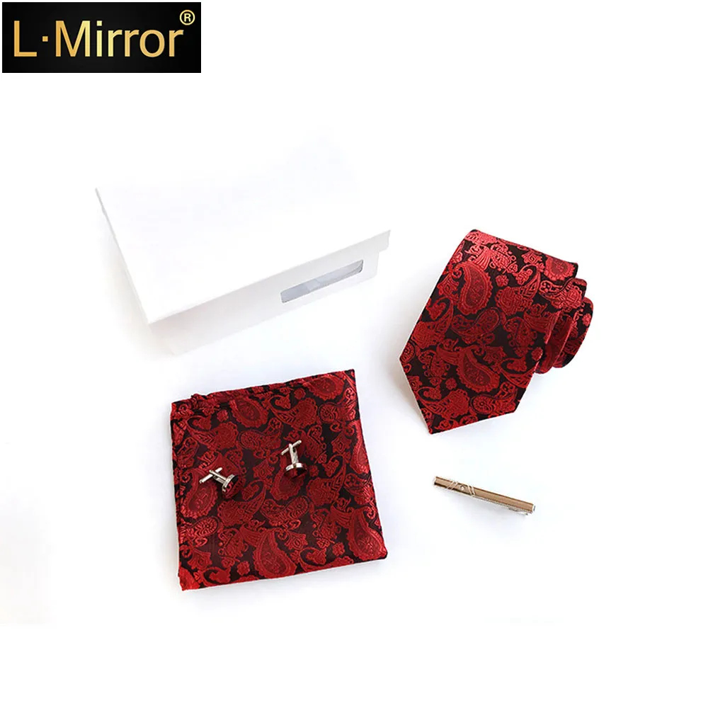 

L.Mirror 6Pcs/Set Men Tie Pocket Square Set with Cuff Links and Clip in Gift Box - Best for Wedding Business Party