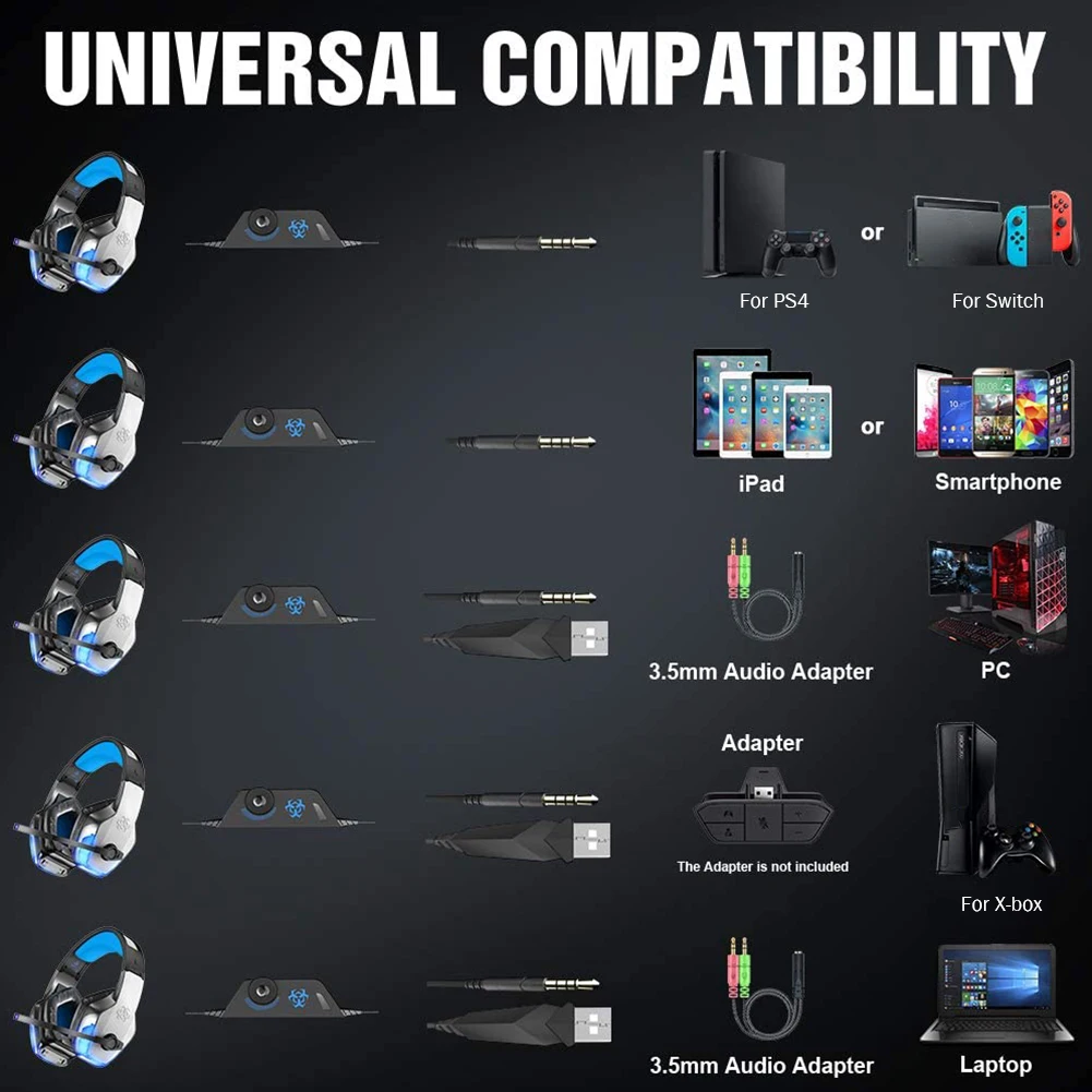 Adjustable Bass Stereo Gamer Headset Wired Earphone Outdoor Enjoyable Led Light Gaming Headphones Earphone Ornament