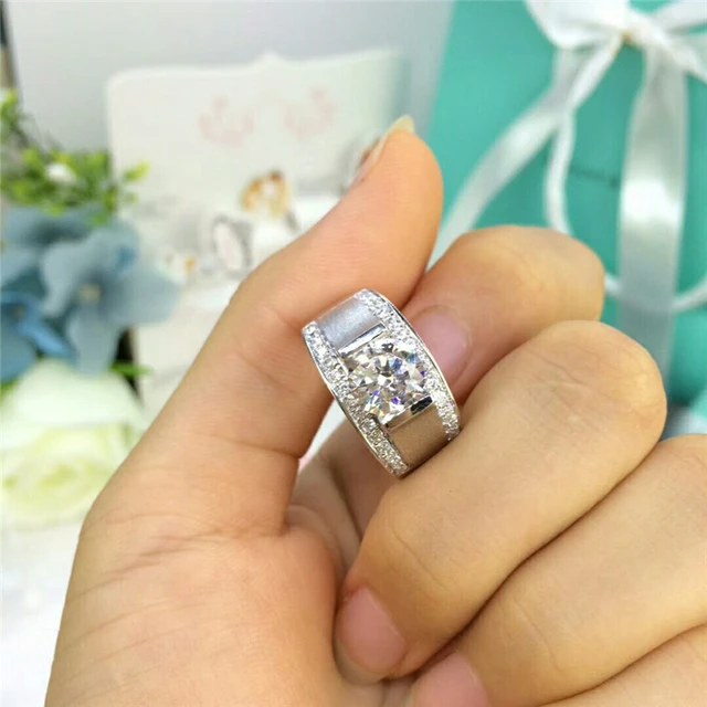 Certified Moissanite Ring Rhodium Plated Sterling Silver Diamond Rings 1  Carat Engagement Promise Ring Wedding Band For Men