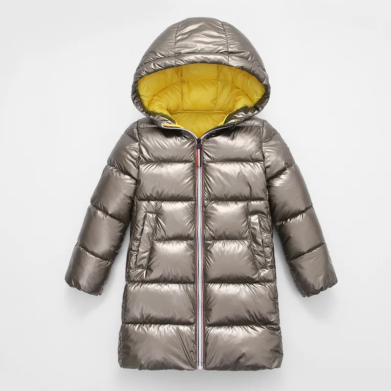 Детский зимний теплый пуховик для девочек, одежда серебряное пальто для мальчиков, водонепроницаемая куртка с капюшоном, верхняя одежда, детская парка