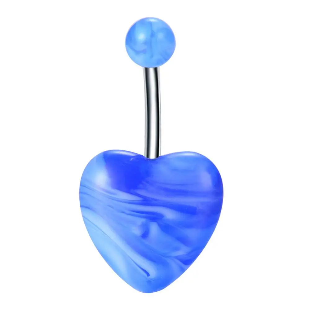 Горячая Распродажа, два цвета, Микс, милые и милые, в форме сердца, популярные ювелирные изделия для пирсинга, Акриловые Кольца для пупка и пупка, подарок для влюбленных - Окраска металла: Blue-White