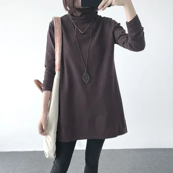 

Turtleneck Women's Loose Mid-Long Fall Winter Turtleneck Solid Color Umbrella Large Size Knitted Shirt Joker Long Sleeve Basic