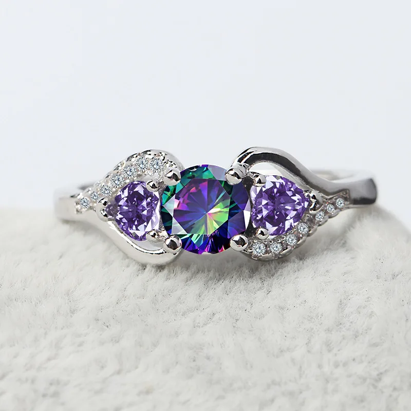 Целлюлозное красочное топаз в форме сердца аметистовое кольцо для женщин серебро 925 ювелирные изделия популярные модные женские аксессуары для свиданий подарок - Цвет камня: Фиолетовый