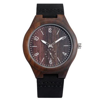 

Ebony Dial Quartz Men's Wood Watch Classic Black Leather Wooden Watches Male High Quality Ebony Custom erkek kol saatleri