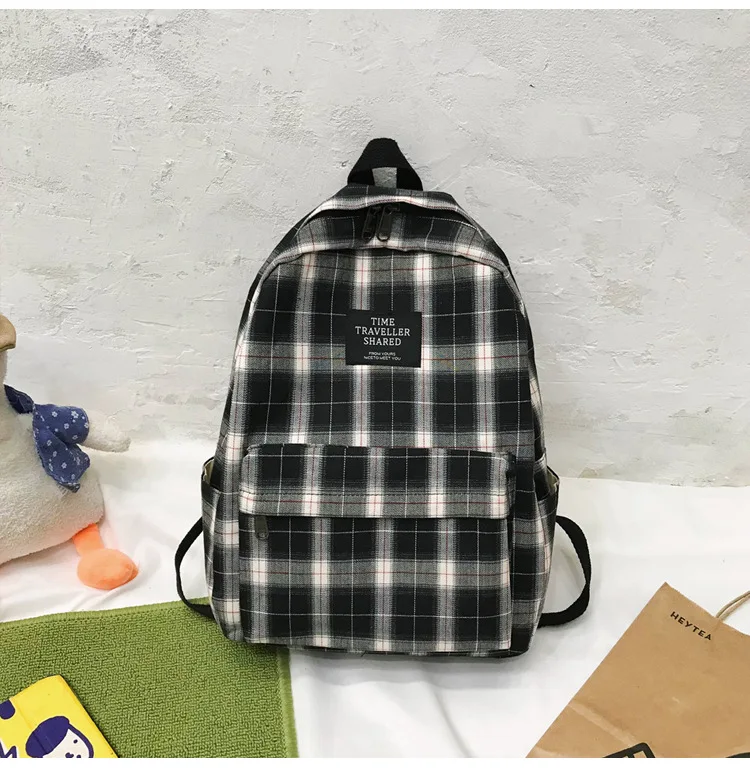 Fashion Plaid Canvas Women's Backpack Student Backpacks Teenage Girl School Bags Large Capacity Waterproof Travel Rucksack