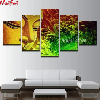 

Full Square/Round Drill 5D DIY Diamond Painting buddha Statue And Flowers 5 Piece diamond Multi Panel Embroidery Cross Stitch
