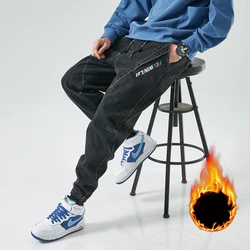 Pantalones vaqueros gruesos y cálidos para hombre, Vaqueros bombachos holgados, térmicos de talla grande 8XL, color negro, invierno, 2020