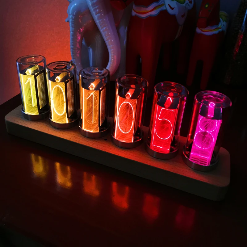 6-Digit LED Glow Tube Alarm Solid Wood Nixie Tube Alarm Clock Assembled Gift NEW 