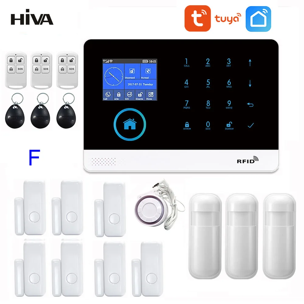 PG-103 Home Security Alarm System Wifi GSM Alarm Intercom Remote Control Autodial 433MHz Detectors IOS Android Tuya APP Control 