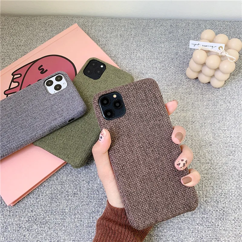 

Fashion Cotton Brown Green Cloth Cover Phone Case For iPhone 8 7 6 6S Plus X XS XR MAX 11 Pro MAX Fabric Back Protect Case Capa