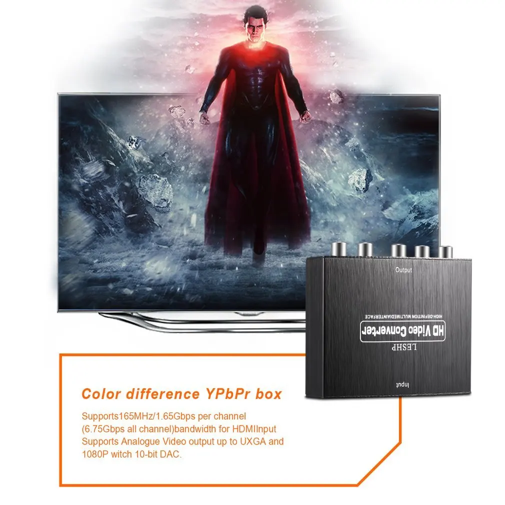 LESHP 2 канала импульсно-Кодовая Модуляция(LPCM) 50/60 HZ 1,65 Гбит/с/165 МГц HDMI к RGB компонент(YPbPr) видео+ R/L аудио адаптер конвертер HD ТВ черный