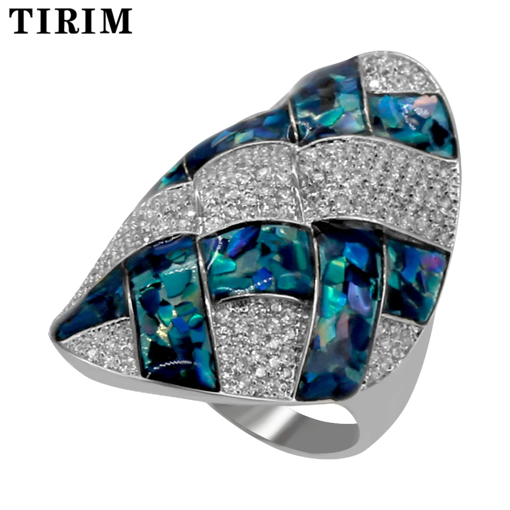 

TIRIM Trendy Big Abalone Shell Cubic Zirconia Finger Bead Rings for Women and Girls Crystal Fashion Bague Anillo Jewelry Gifts