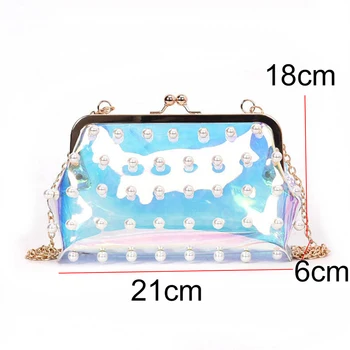 

Fashion Pearl Hologram Laser Colorful Bag Clear Transparent PVC Women Messenger Bag Girls Small Chain Clutch Crossbody Bags