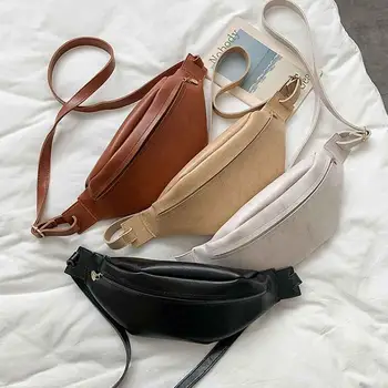 

Simple Leather Waist Bag for Women Solid Color Zipper Waist Pack Phone Chest Bag Female Bum Belt Bags #20