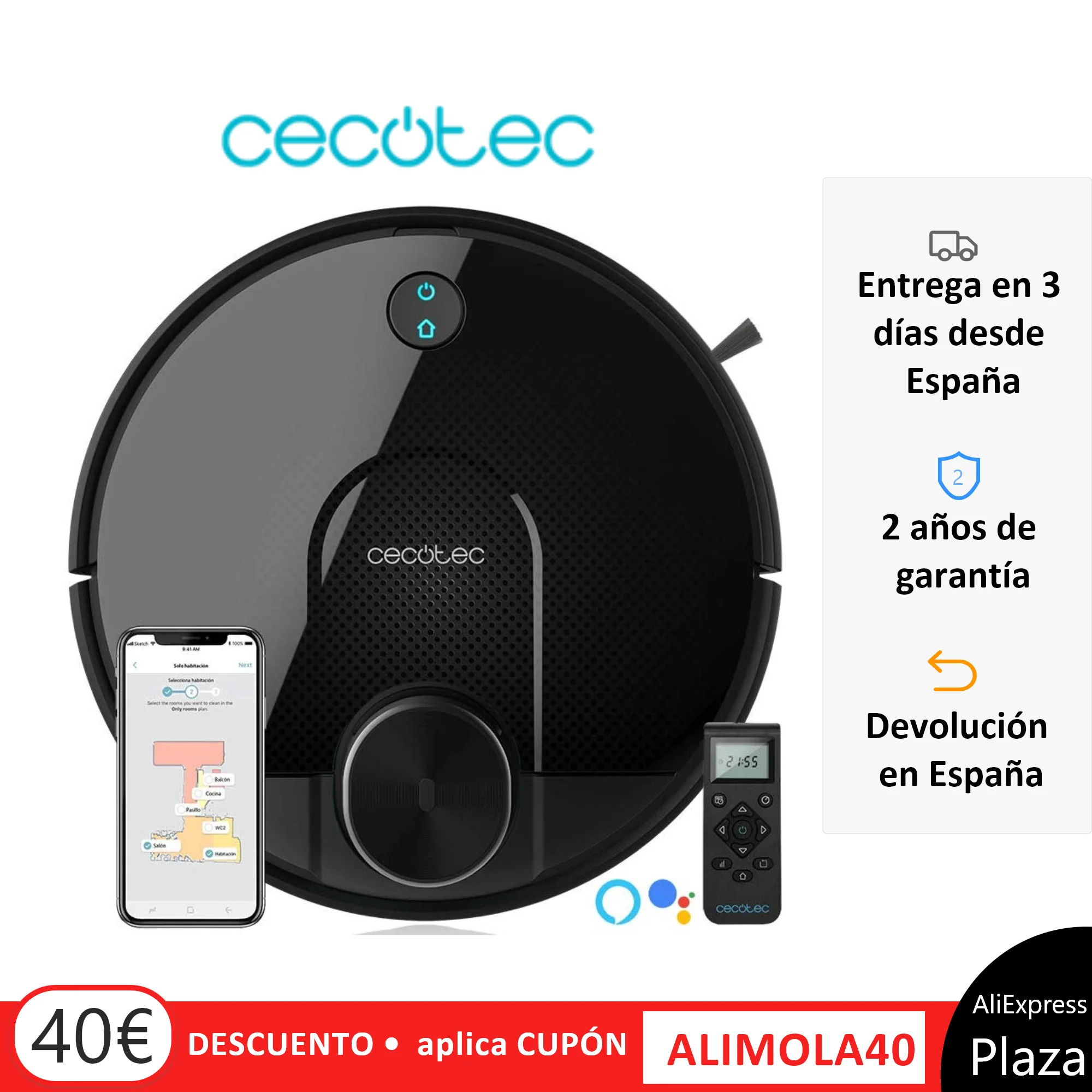 Cecotec Robot Aspirador Conga. Elige 5090 - 4090 - 3690 - 3490 - 3290 Gestión, Aspira, Barre, Friega, cepillo jalisco