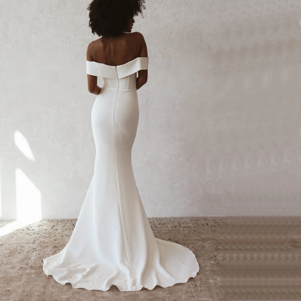 simple wedding dresses Mryarce Simple Classic Off The Shoulder Crepe Mermaid Wedding Dress Elegant Stretch Bridal Gowns black wedding dresses