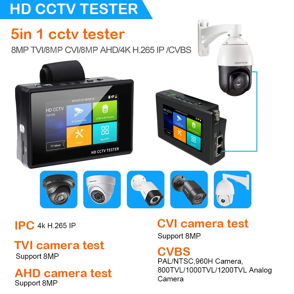 Тестер cctv ip камера с возможностью съемки видео 4K 5-в-1 Сенсорный экран Камера тестеры cctv ip камера тестеры ip kamery AHD cctv тестер монитора