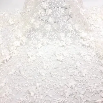 

FolaSade New Coming White French Tulle Lace Fabric High Quality Flower Embroidered Guipure 3D Applique Wedding Mesh Lace Wo260