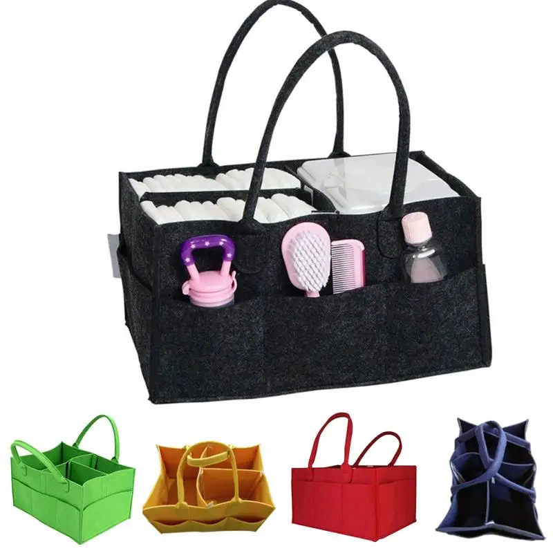 

Tote Storage With Handle Basket Shopping Felt Multi Pocket Large Capacity Portable Travel Baby Camping Organizer Diaper Bag