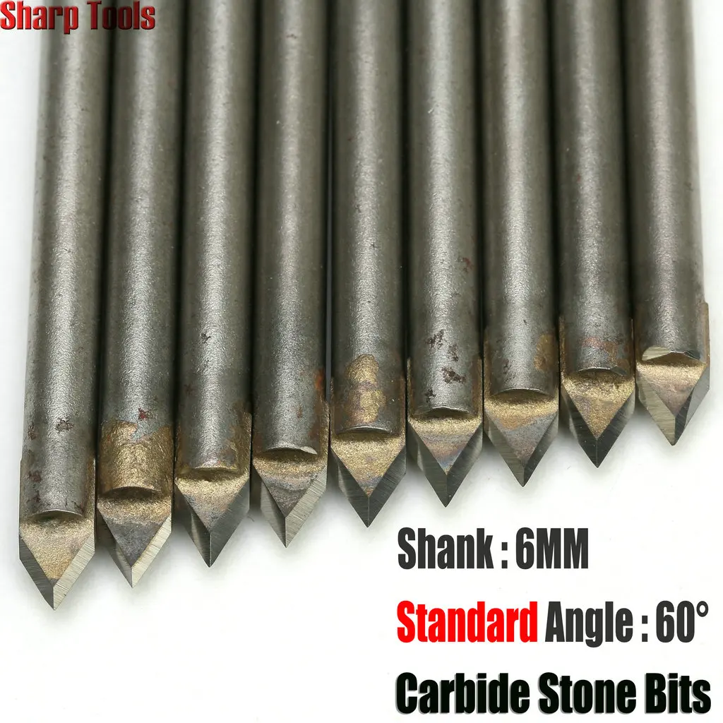 

10pc 6MM 60 Degree Solid Carbide Cutters CNC V Router Bit Carving Milling Tools for Stone Marble 3D Engraver Cutter End Mill Set